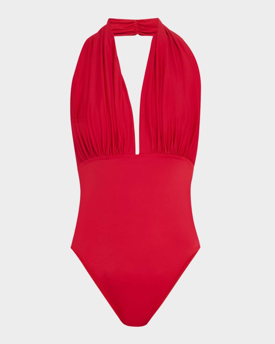 Halter Low-Back Solid One-Piece Swimsuit